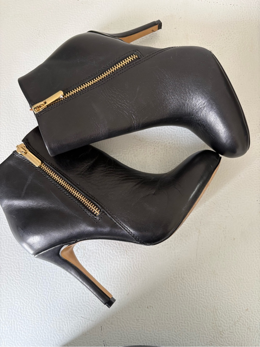 Banana Republic Black Leather Ankle Booties with Gold Zipper